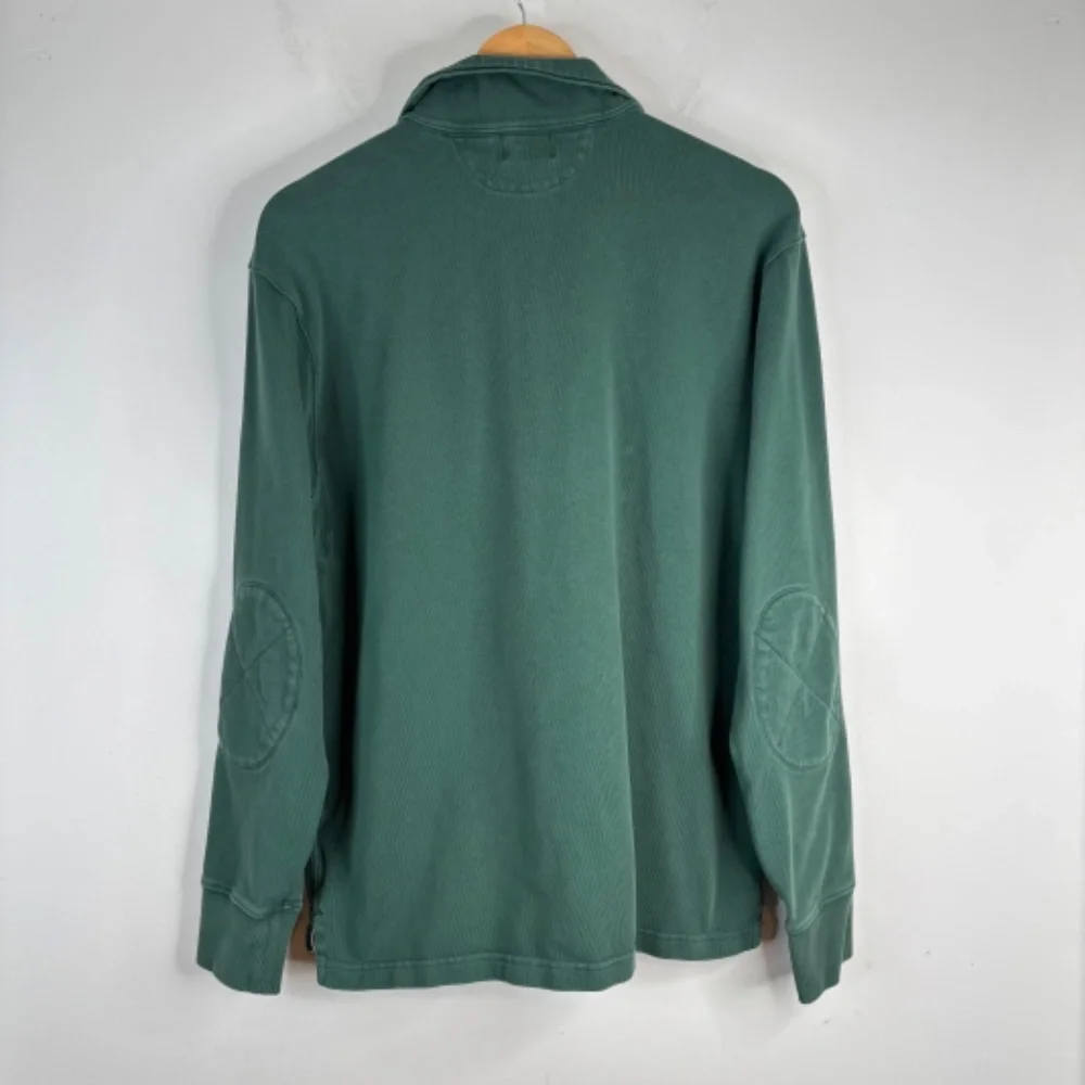 J Crew Oarsman 1/4 Zip Sweatshirt M Green Elbow Patch Heritage Old Money Preppy